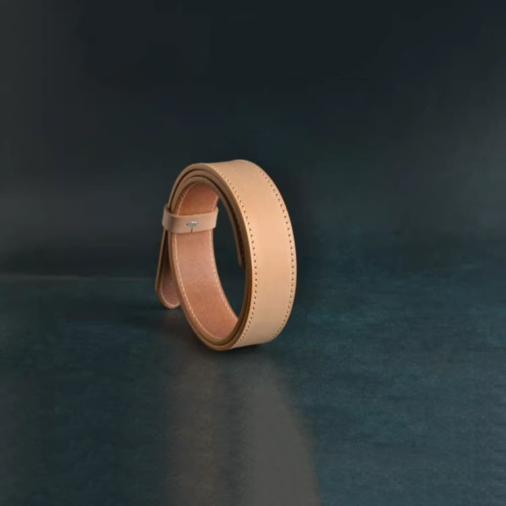 Handcrafted Italian Vegetable Tanned Leather Belt Strap with Hand Sewn Stitch