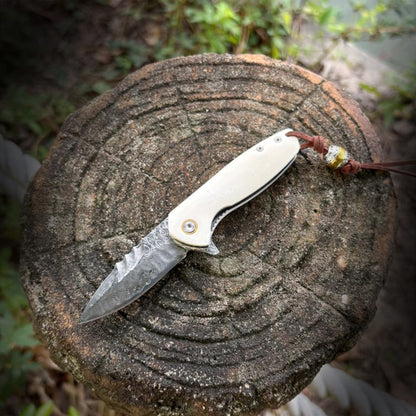 VG10 Damascus Folding Pocket Knife Bone Handle Outdoor Camping EDC Fruit Knife