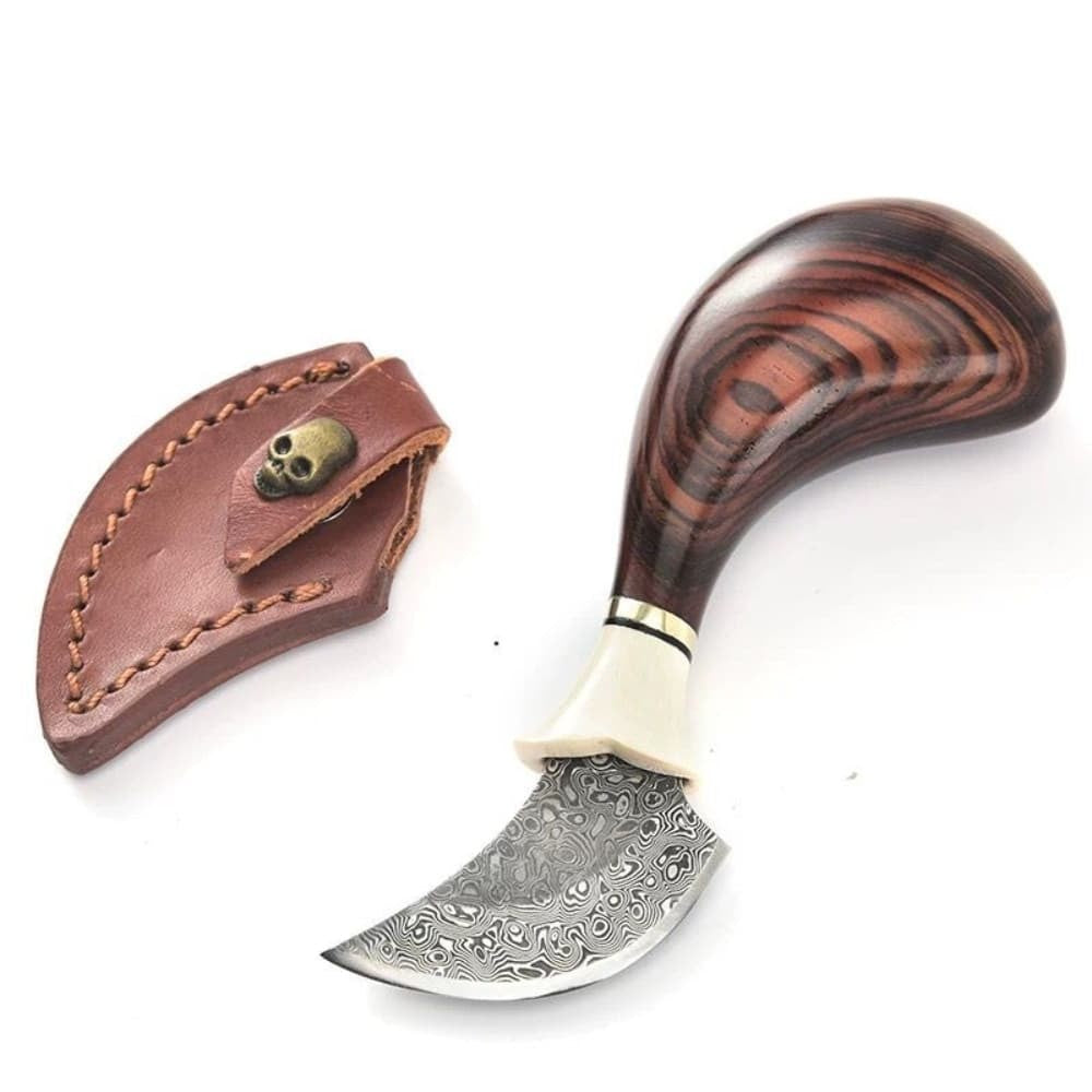 VG10 Damascus Curved Knife Collectible Fruit Tea Agarwood Cutter Gift EDC