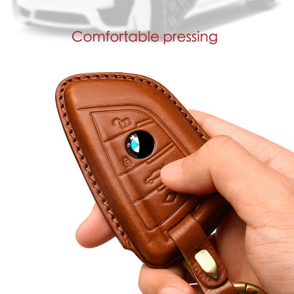 Handmade Genuine Leather Craft Car Key Fob Case Cover Fore BMW Keychains bag