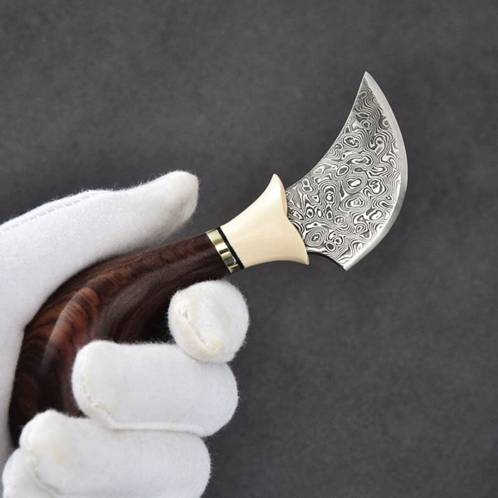 VG10 Damascus Curved Knife Collectible Fruit Tea Agarwood Cutter Gift EDC