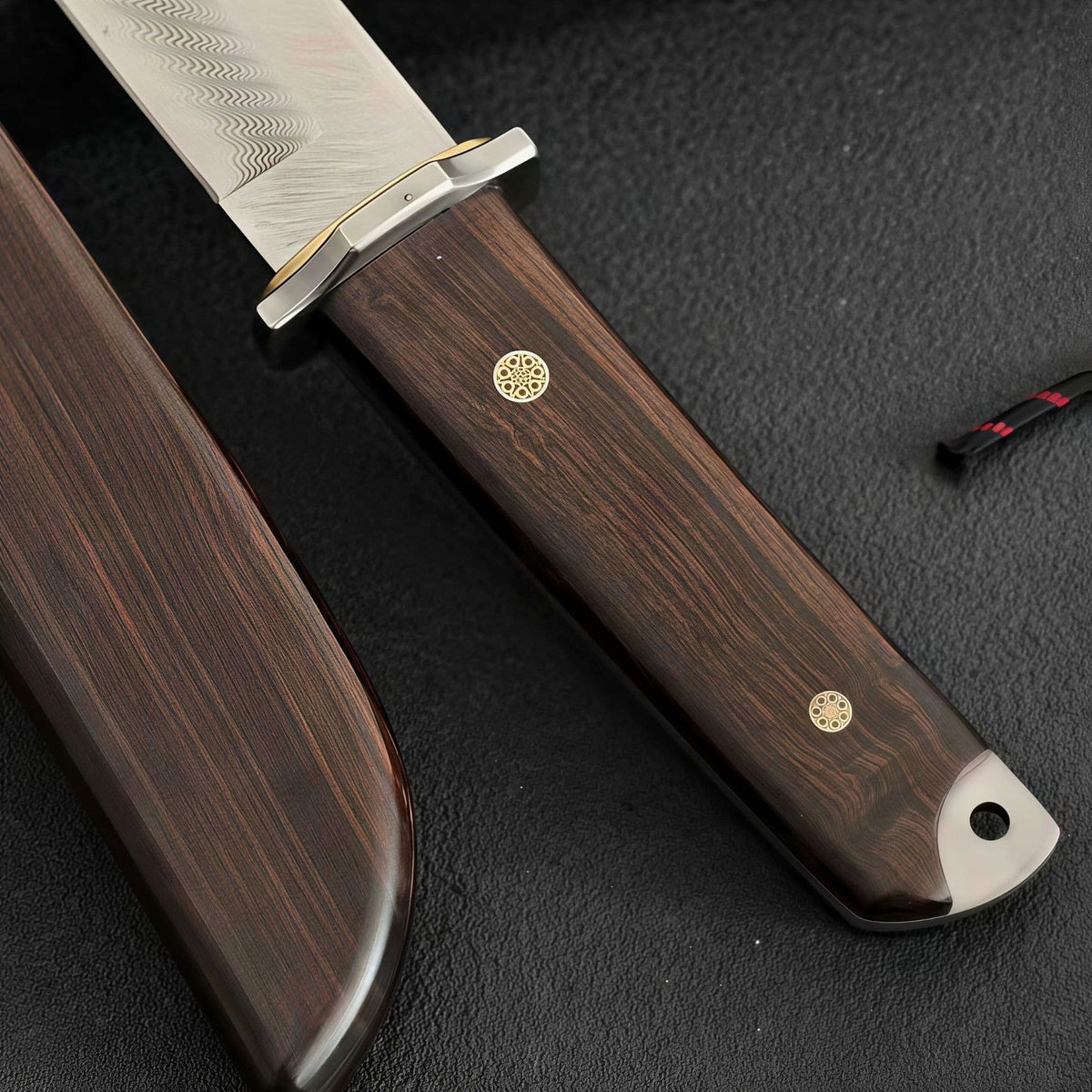 Damascus Steel Fixed Blade Camping Knife Wood Handle w/ Sheath Outdoor Survival