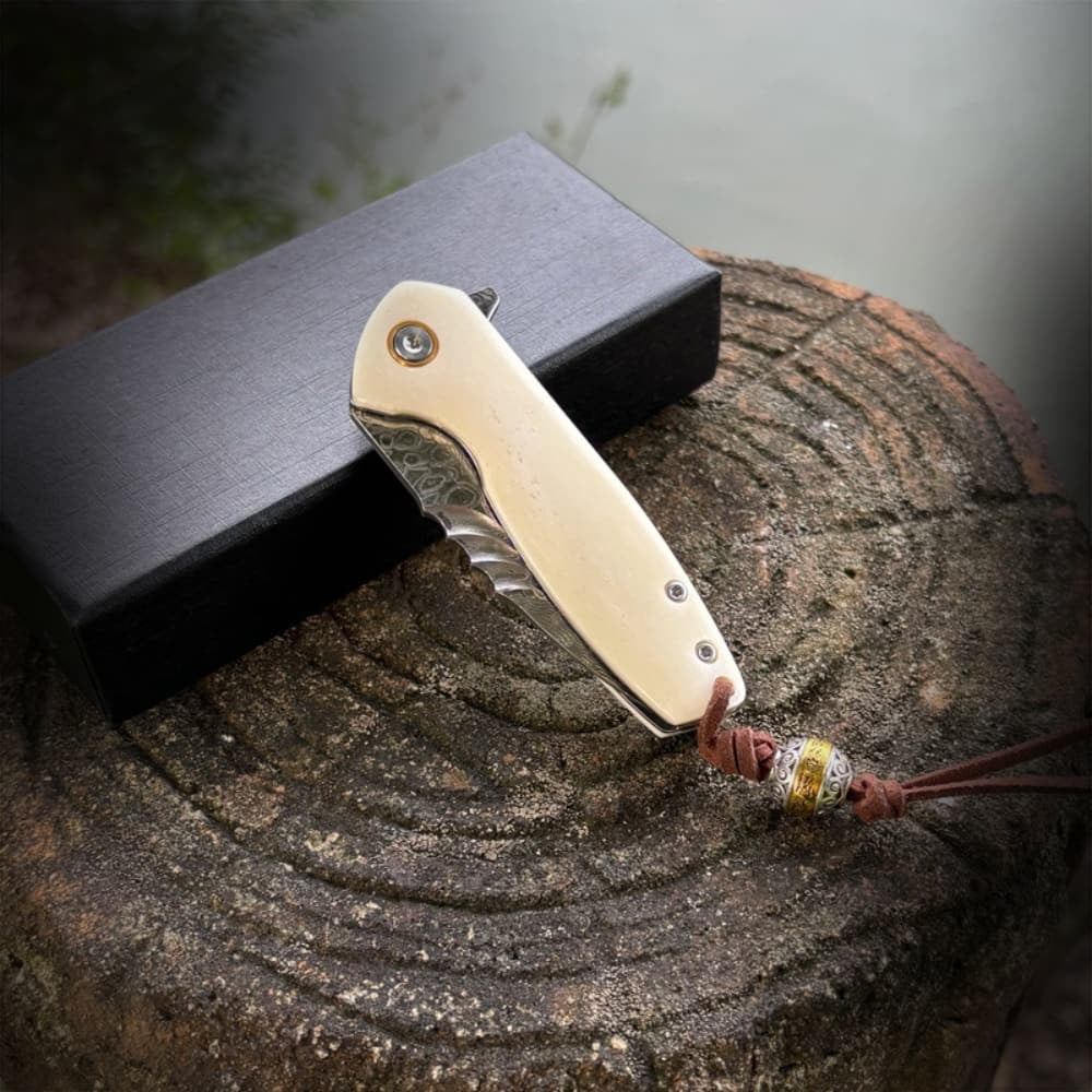 VG10 Damascus Folding Pocket Knife Bone Handle Outdoor Camping EDC Fruit Knife