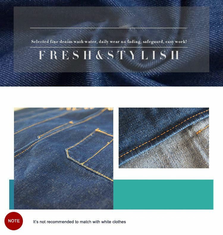 Jeans denim Apron For Kitchen / Coffe Shop Studio Leather Belt Cross Straps Logo
