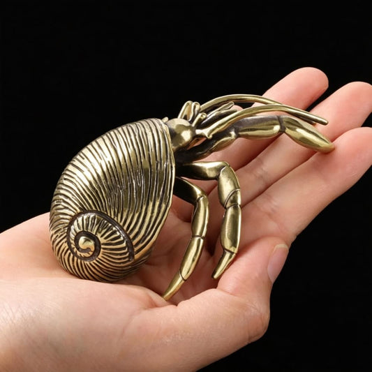 Antique Brass Hermit Crab Sculpture Vintage Desk Decor Collectible Ornament