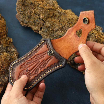 Hand Craft Carved Cowhide Leather Sheath For Folding Knife Cover Pouch Belt Clip