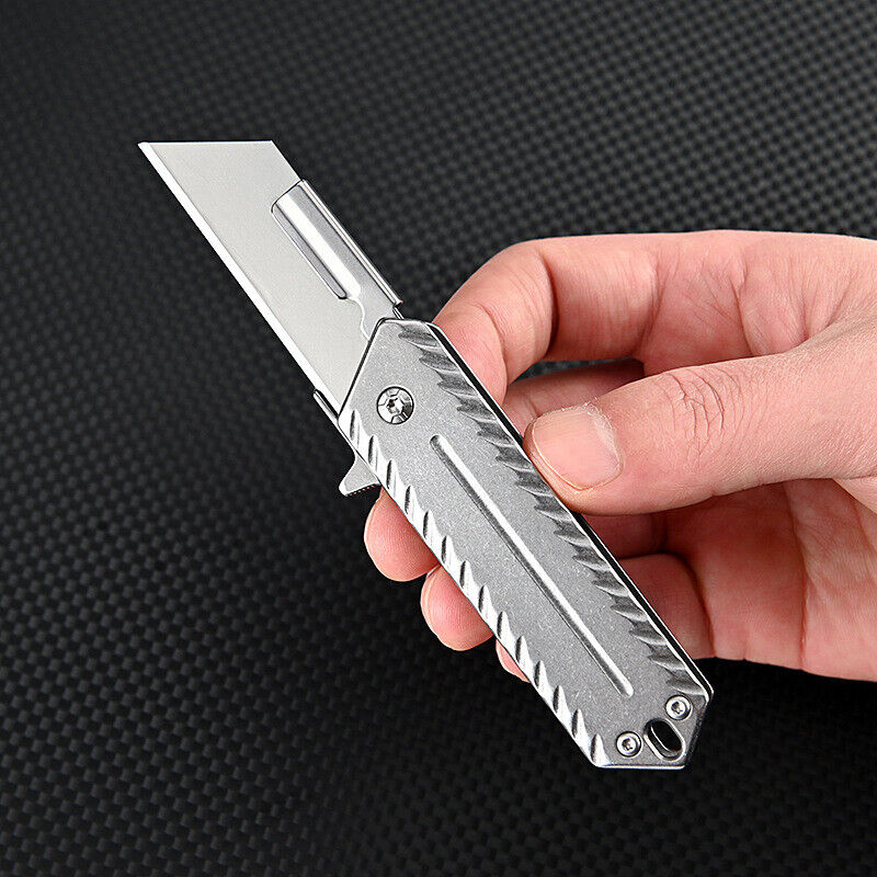 Stone Washed Steel Creative Utility Knife Folding Interchangeable Blade Portable