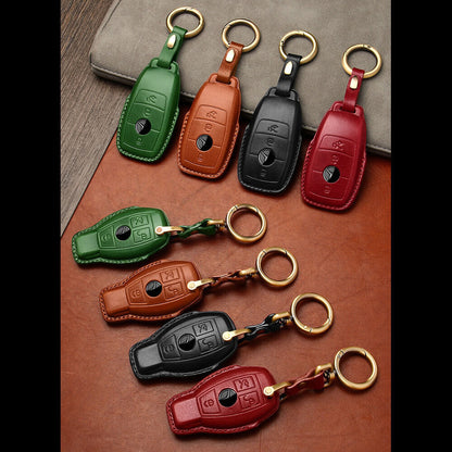 Handmade Genuine Leather Craft Car Key Fob Case Cover Fore Benz Keychains bag