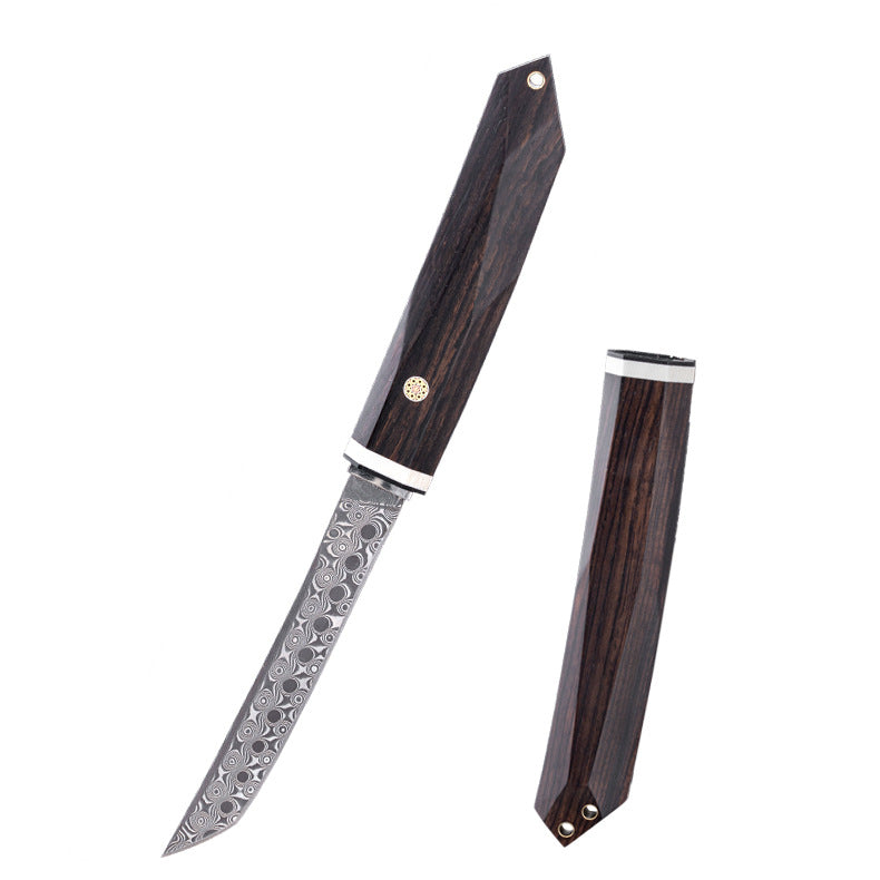 Hand Forged Damascus Knife Ebony Handle Small Outdoor Sharp Cutter EDC Camping, Hunting, Self-defense Tactics, Practical Survival