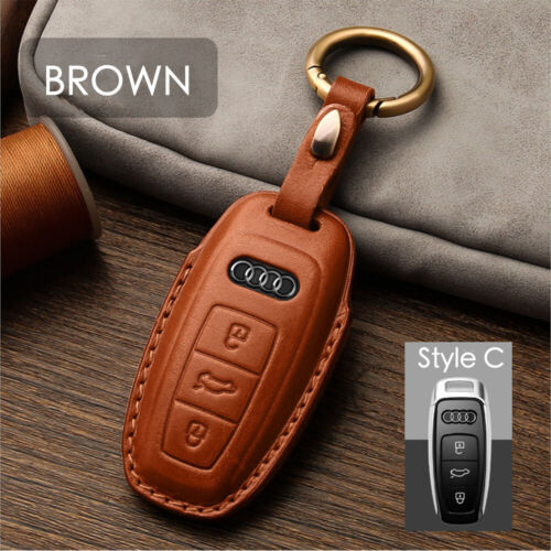 Handmade Genuine Leather Craft Car Key Fob Case Cover For AUDI Keychains bag