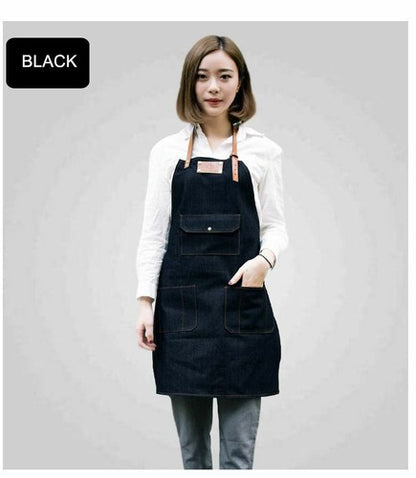 Jeans denim Apron for Kitchen / Coffe Shop Studio Leather Belt Custom Made Logo