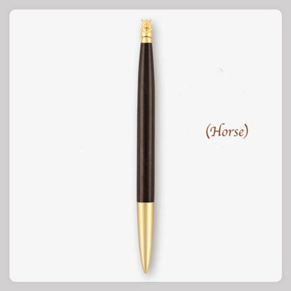 Brass Wood Zodiac Animal Design Signature Pen Customizable Logo Business Office Gift