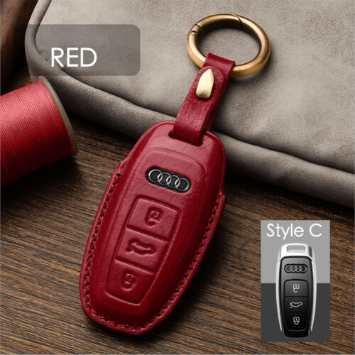 Handmade Genuine Leather Craft Car Key Fob Case Cover For AUDI Keychains bag