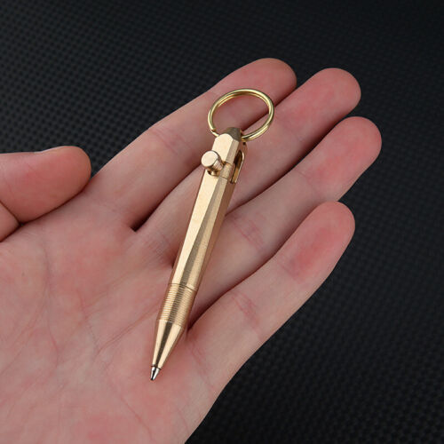 Creative Mini Solid Brass Bolt Action Ball Point Pen Copper Art Craft Pocket EDC