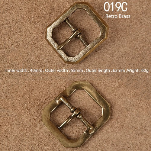 Octagonal Solid Brass Pin Belt Buckle For Men Women Leatherwork Craft DIY 4CM