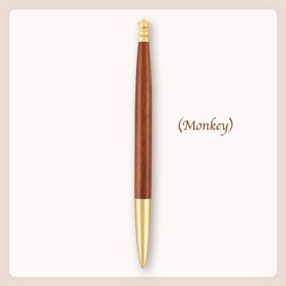 Brass Wood Zodiac Animal Design Signature Pen Customizable Logo Business Office Gift