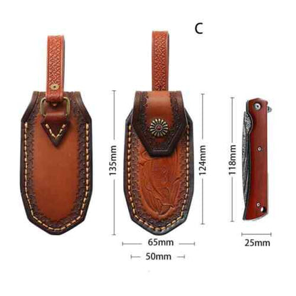 Hand Craft Carved Cowhide Leather Sheath For Folding Knife Cover Pouch Belt Clip