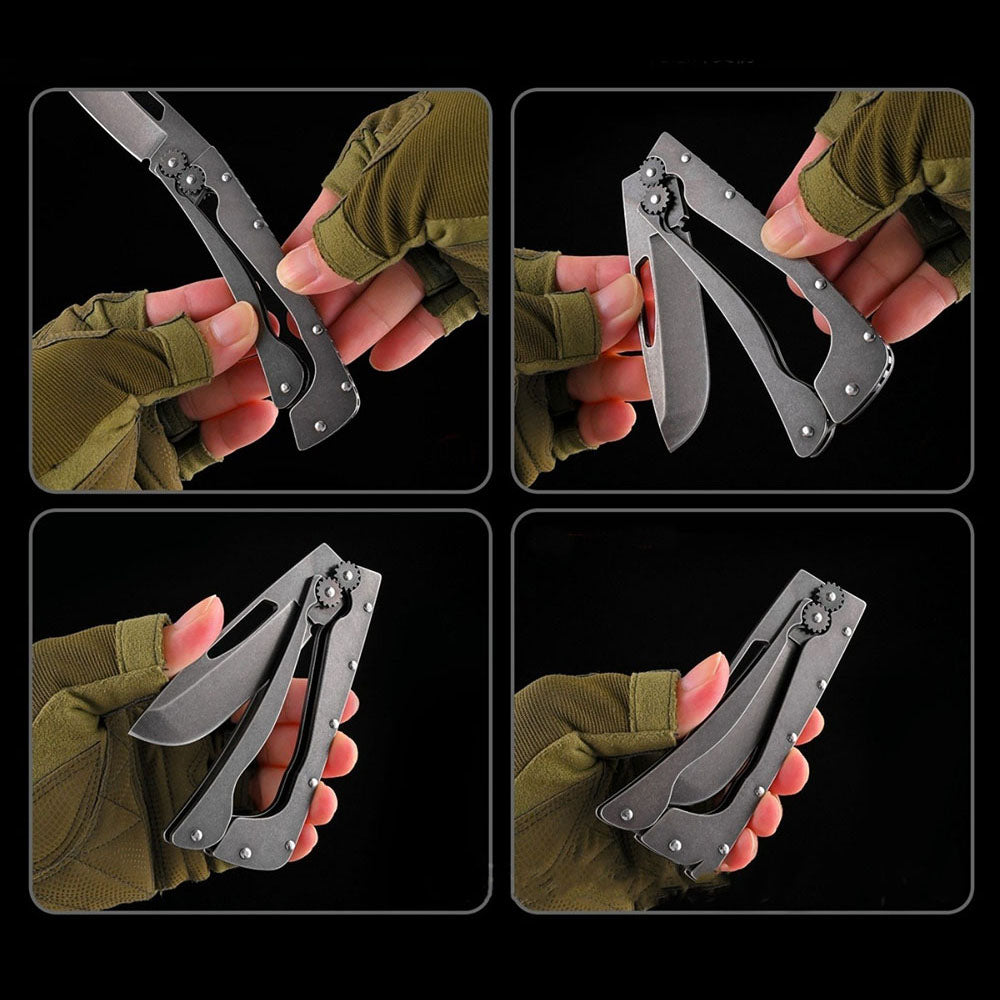 New Vintage Folding Camping Knife – Sharp High-Carbon Steel Blade with Blackened Stonewashed Finish, Portable Gear Design for Outdoor Survival and EDC