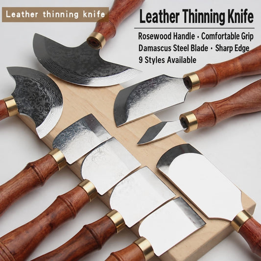 Multi-Size Damascus Steel Leather Craft Skiving Knife Red Sandalwood Handle