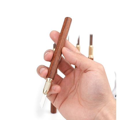 Hexagonal Wood Handle Carving Knife with Cap Replaceable Alloy Blade for Models