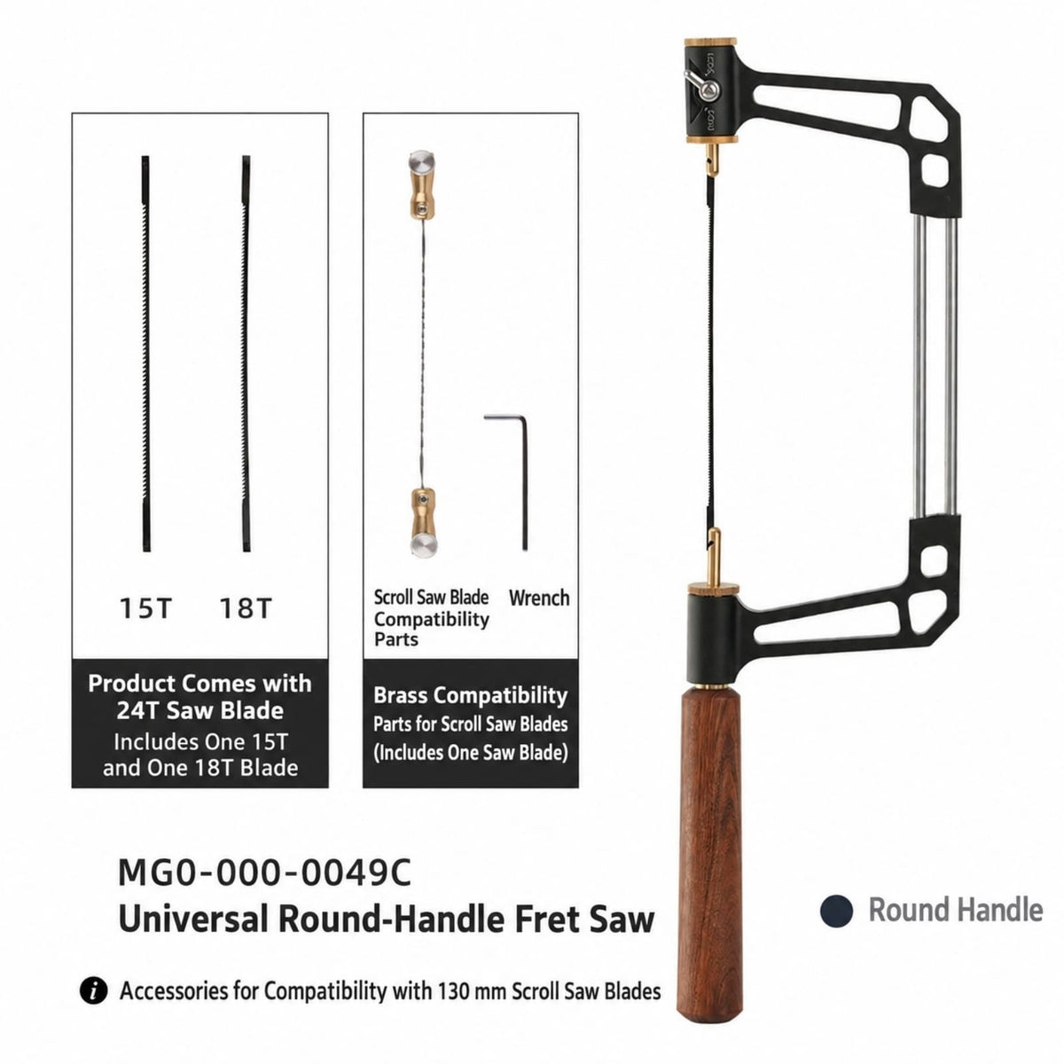 Wooden Handle Coping Saw, Replaceable Blade, Precision Wood Curving Saw Tool
