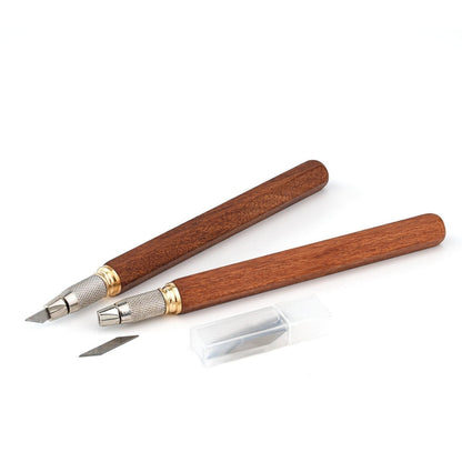 Hexagonal Wood Handle Carving Knife with Cap Replaceable Alloy Blade for Models