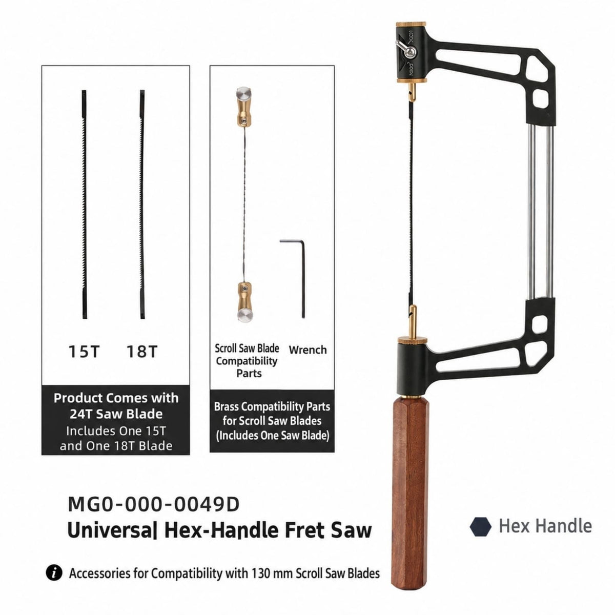 Wooden Handle Coping Saw, Replaceable Blade, Precision Wood Curving Saw Tool