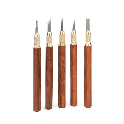 Hexagonal Wood Handle Carving Knife with Cap Replaceable Alloy Blade for Models