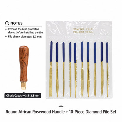 Titanium-Coated Diamond File with Solid Wood Handle for Metal Glass Stone