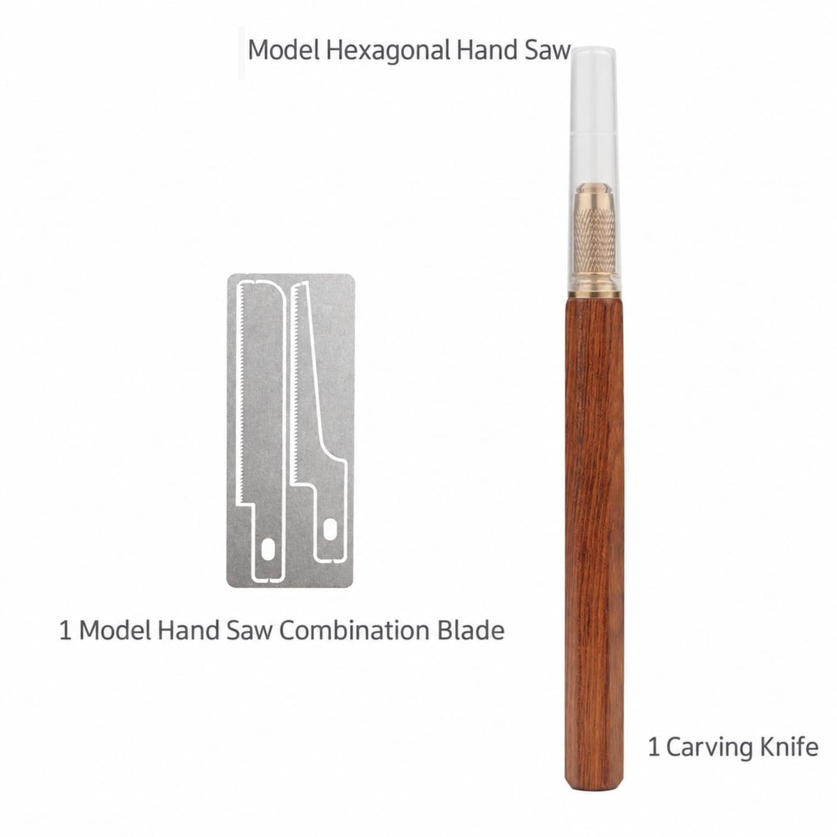 Hexagonal Wood Handle Carving Knife with Cap Replaceable Alloy Blade for Models