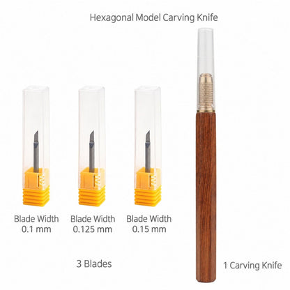 Hexagonal Wood Handle Carving Knife with Cap Replaceable Alloy Blade for Models
