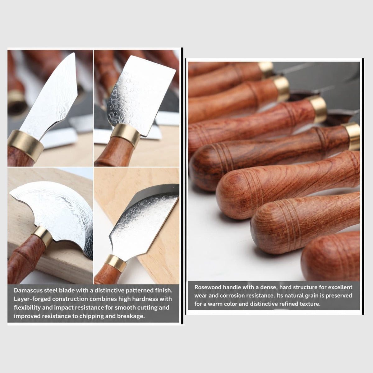Multi-Size Damascus Steel Leather Craft Skiving Knife Red Sandalwood Handle