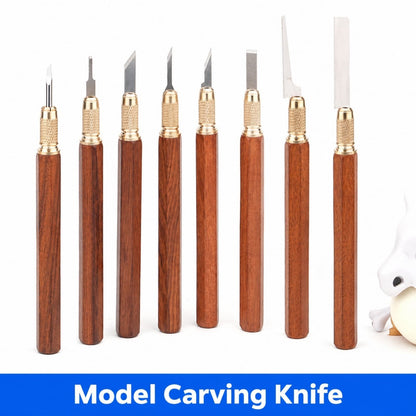 Hexagonal Wood Handle Carving Knife with Cap Replaceable Alloy Blade for Models