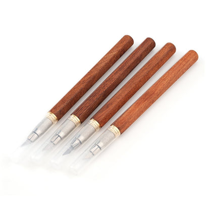 Hexagonal Wood Handle Carving Knife with Cap Replaceable Alloy Blade for Models