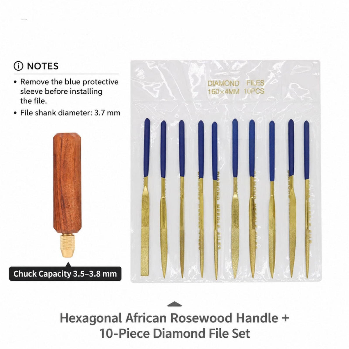 Titanium-Coated Diamond File with Solid Wood Handle for Metal Glass Stone