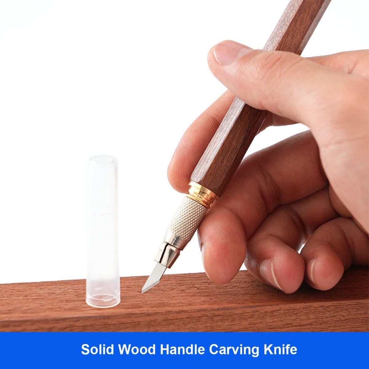 Hexagonal Wood Handle Carving Knife with Cap Replaceable Alloy Blade for Models