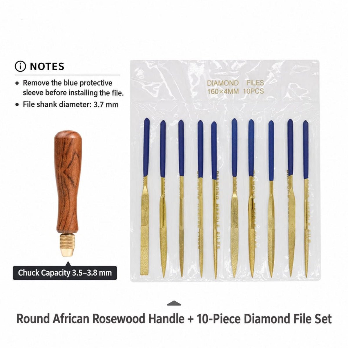 Titanium-Coated Diamond File with Solid Wood Handle for Metal Glass Stone