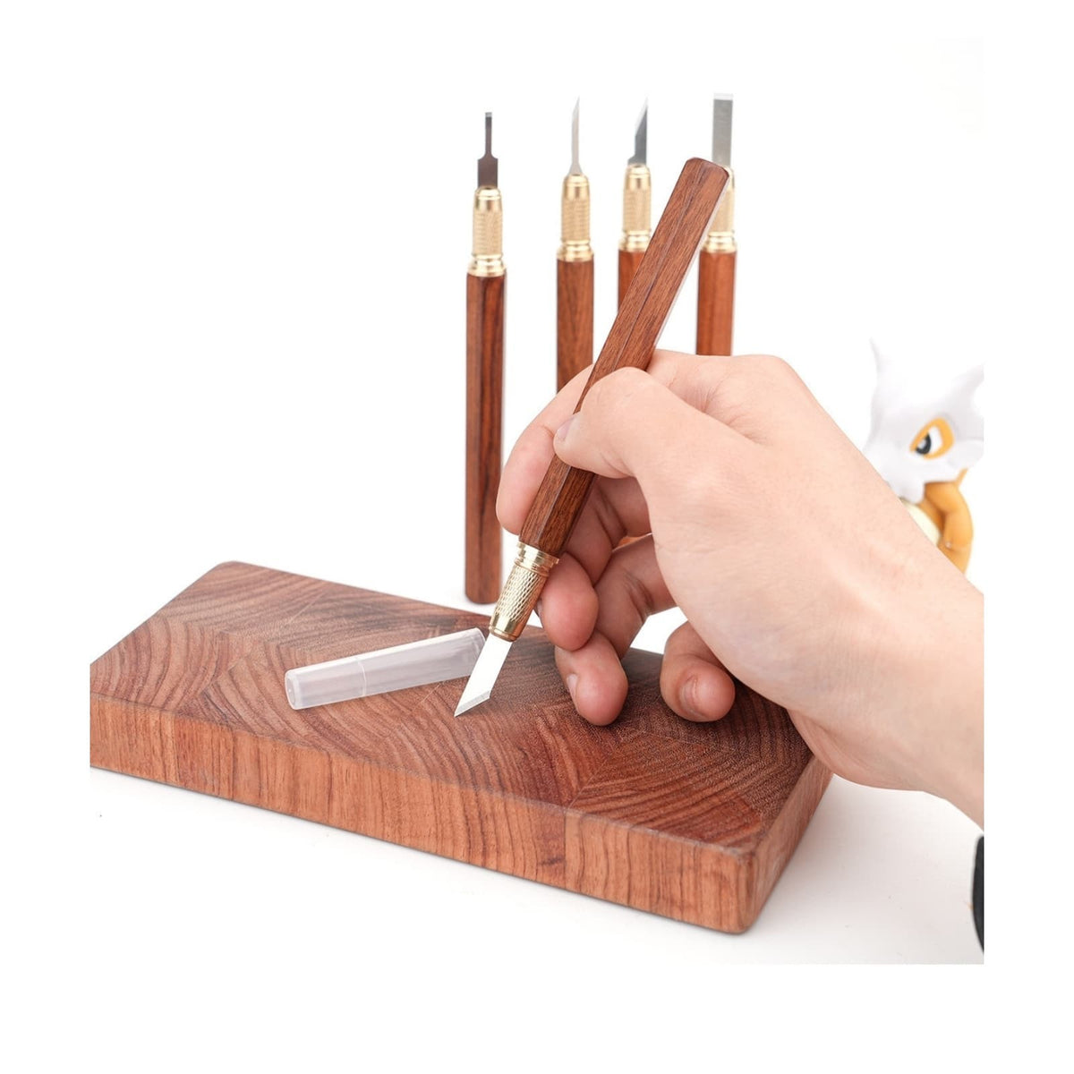 Hexagonal Wood Handle Carving Knife with Cap Replaceable Alloy Blade for Models