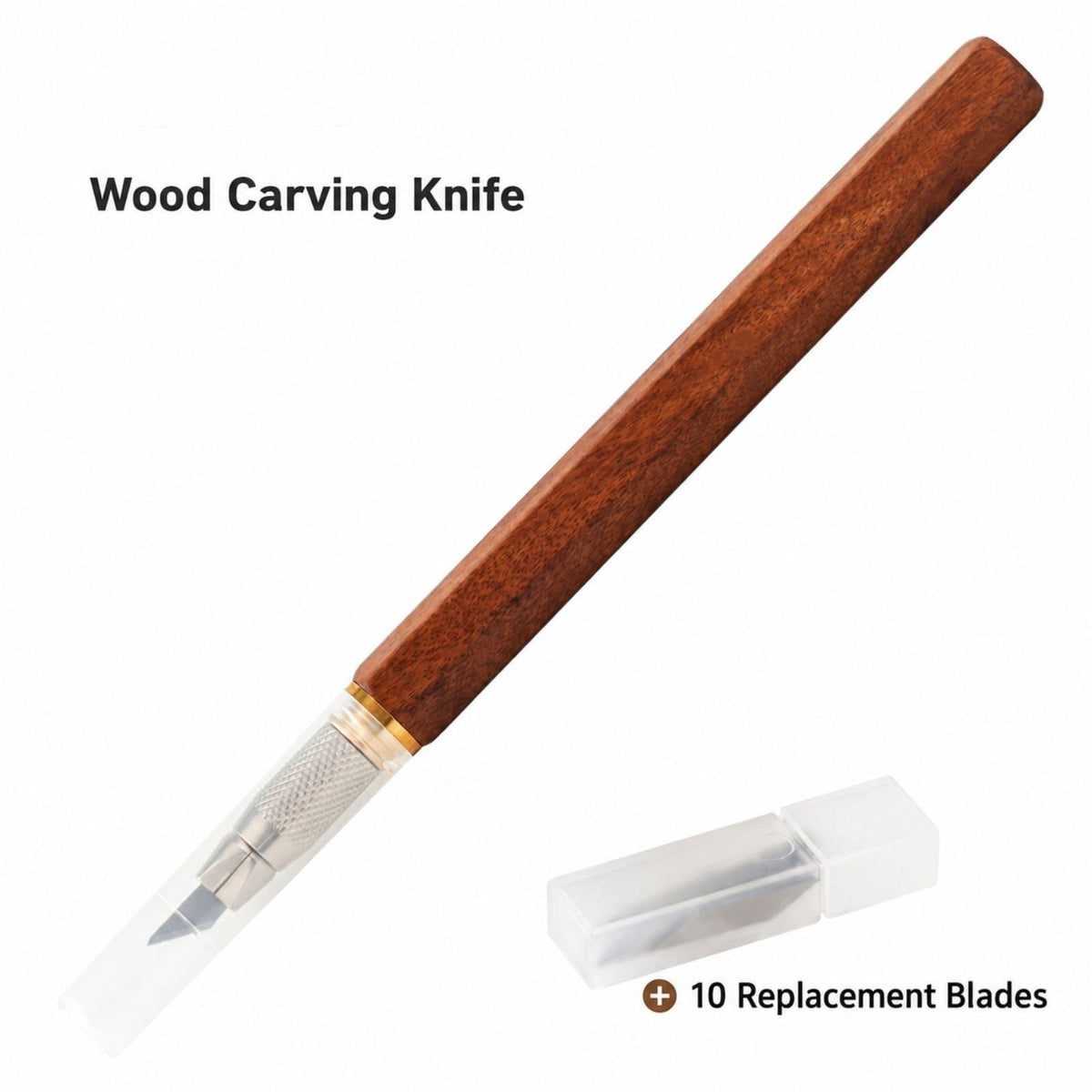 Hexagonal Wood Handle Carving Knife with Cap Replaceable Alloy Blade for Models