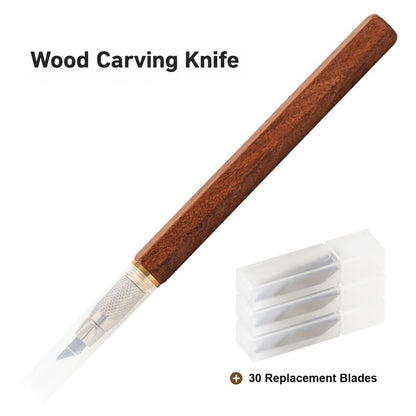 Hexagonal Wood Handle Carving Knife with Cap Replaceable Alloy Blade for Models