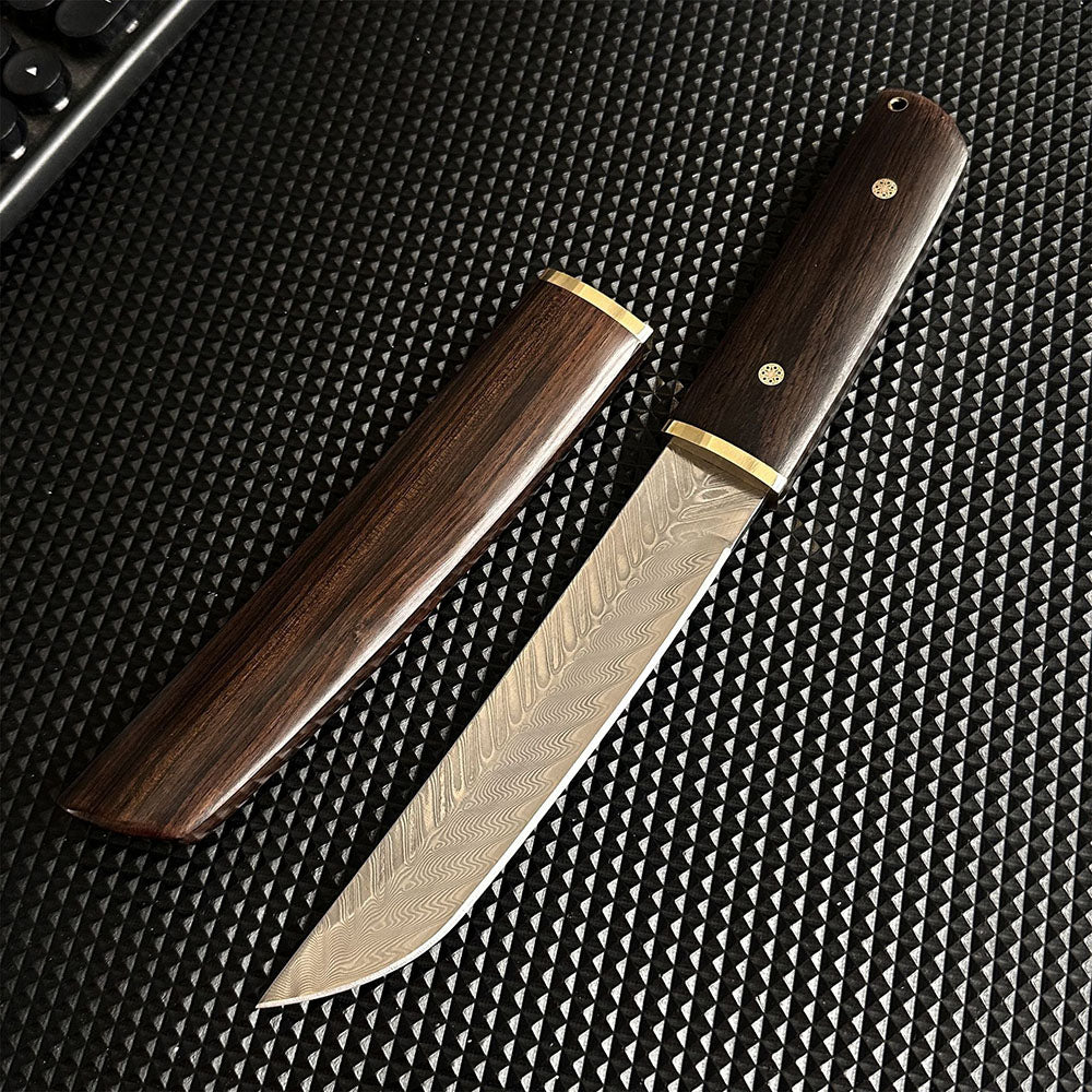 VG10 Damascus Knife Fishbone Pattern Full Tang Outdoor Camping Tool EDC Hunting, Self-defense Tactics, Practical Survival