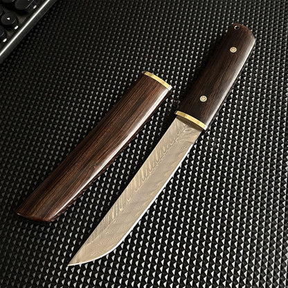 VG10 Damascus Knife Fishbone Pattern Full Tang Outdoor Camping Tool EDC Hunting, Self-defense Tactics, Practical Survival