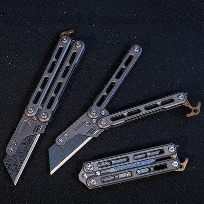 Titanium Practice Balisong Butterfly Trainer Folding Art Utility Knife bottle opener EDC Outdoor Toy