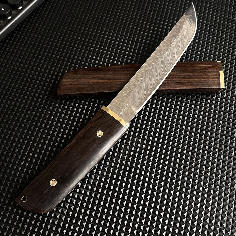 VG10 Damascus Knife Fishbone Pattern Full Tang Outdoor Camping Tool EDC Hunting, Self-defense Tactics, Practical Survival