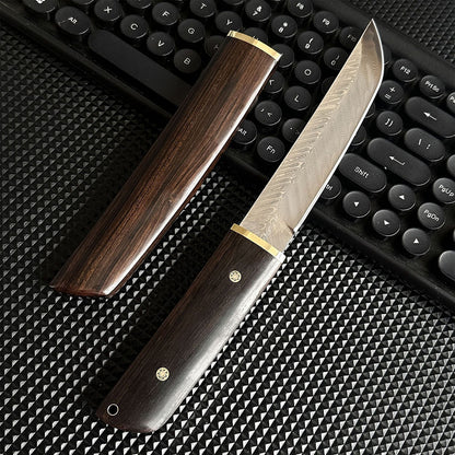 VG10 Damascus Knife Fishbone Pattern Full Tang Outdoor Camping Tool EDC Hunting, Self-defense Tactics, Practical Survival