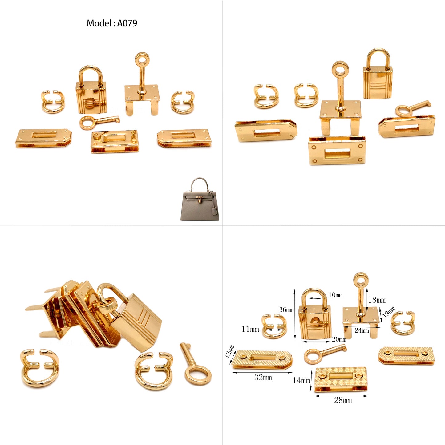 Metal Clasp Lock Suitcase Kelly Bag Parts Hasp Buckle Leather Craft Accessories