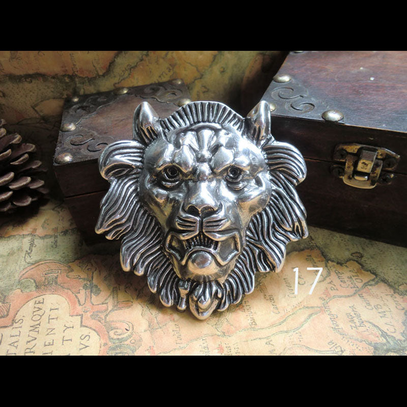 Quality Desig Solid Brass 925 Silver Gold lion head Belt Buckle cowboy Bavercraft