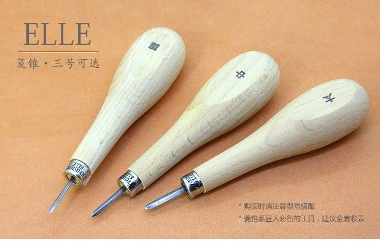 Japan Kyoshin Elle Leather Craft Sewing Kit Diamond Awl DIY Tool wooden handle