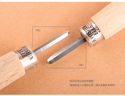 Japan Kyoshin Elle Leather Craft Sewing Kit Diamond Awl DIY Tool wooden handle