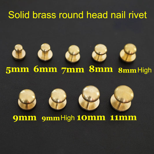 10/20/30pcs Stud Screw Round Head Solid Brass Nail Rivet Button Leathercraft diy